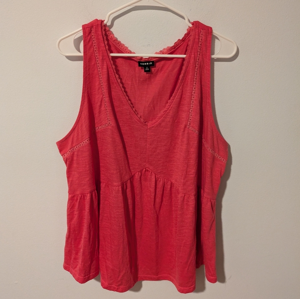 Torrid Pink Modal Slub Ladder Trim V-Neck Babydoll Tank Size 2X
